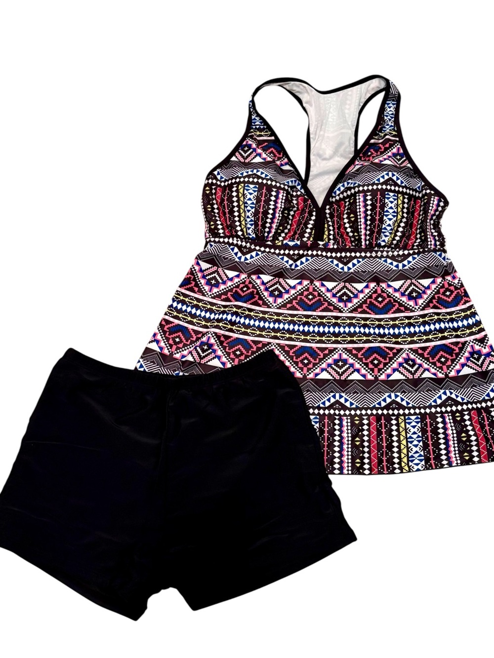 Tribal Print Tankini Top with Black Swim Shorts